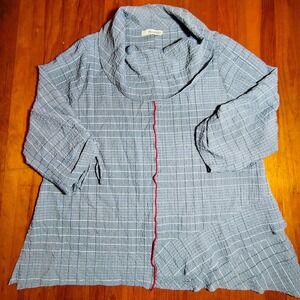 Moonlight‎ Tunic Top Blue Plaid Cowl Neck 3/4 Sleeve Casual Women's